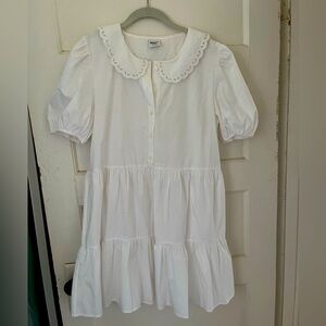 Sunday Best puff sleeve poplin tiered mini dress
